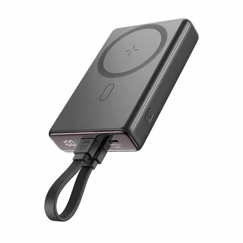 Joyroom JR-PBM01 20W Magnetic Wireless Power Bank With Built-In Cable & Kickstand 10000mAh-Black Color