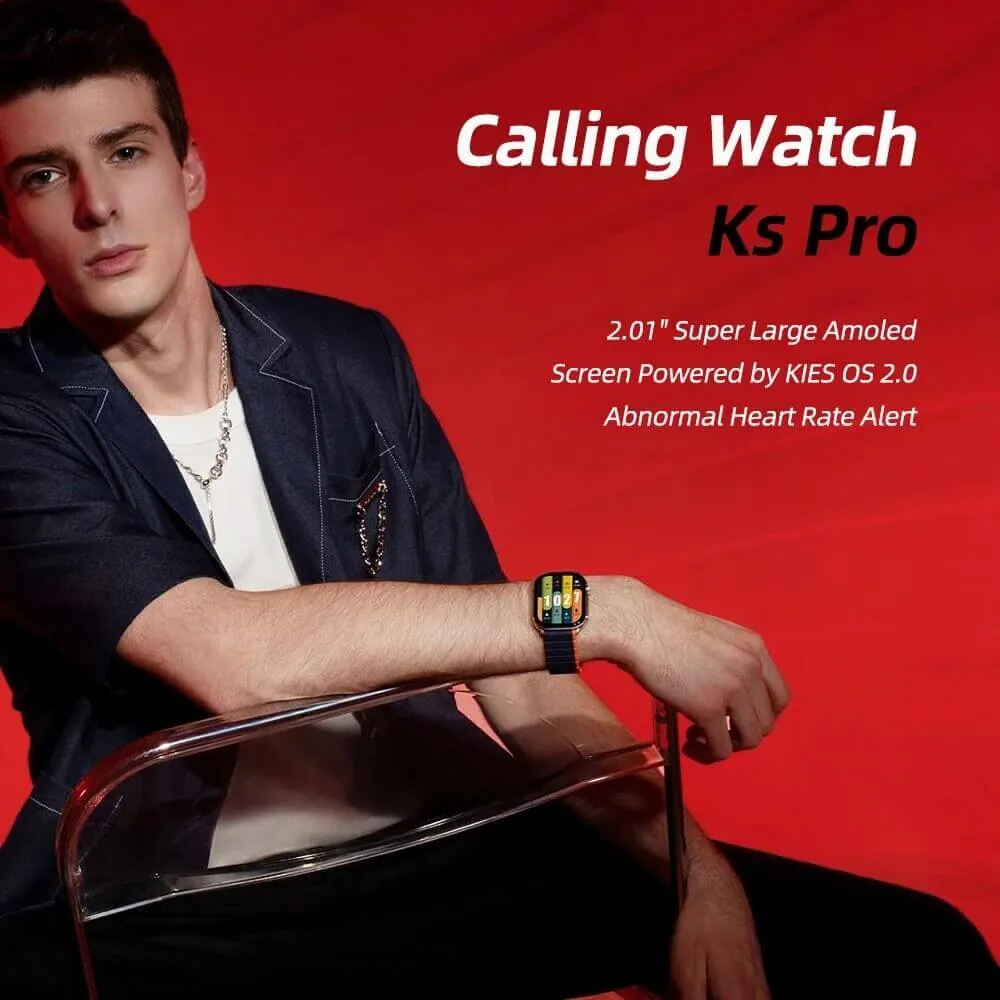 Kieslect KS Pro Calling Smart Watch With 2.01″ Amoled Display (With Extra Strap+ Protector) Black Color