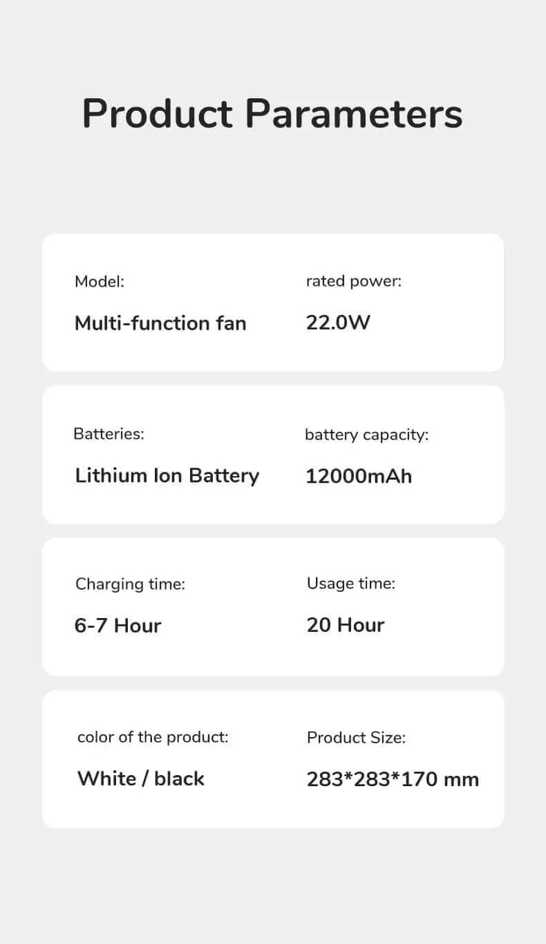 JISULIFE FA17 Rechargeable Fan With LED Light And Table Tripod