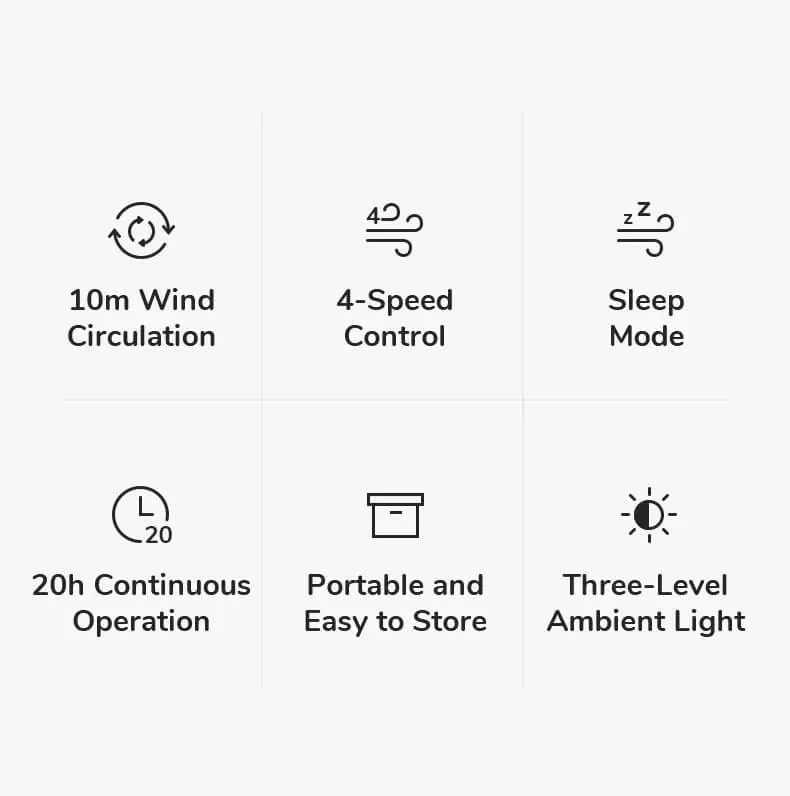 JISULIFE FA17 Rechargeable Fan With LED Light And Table Tripod