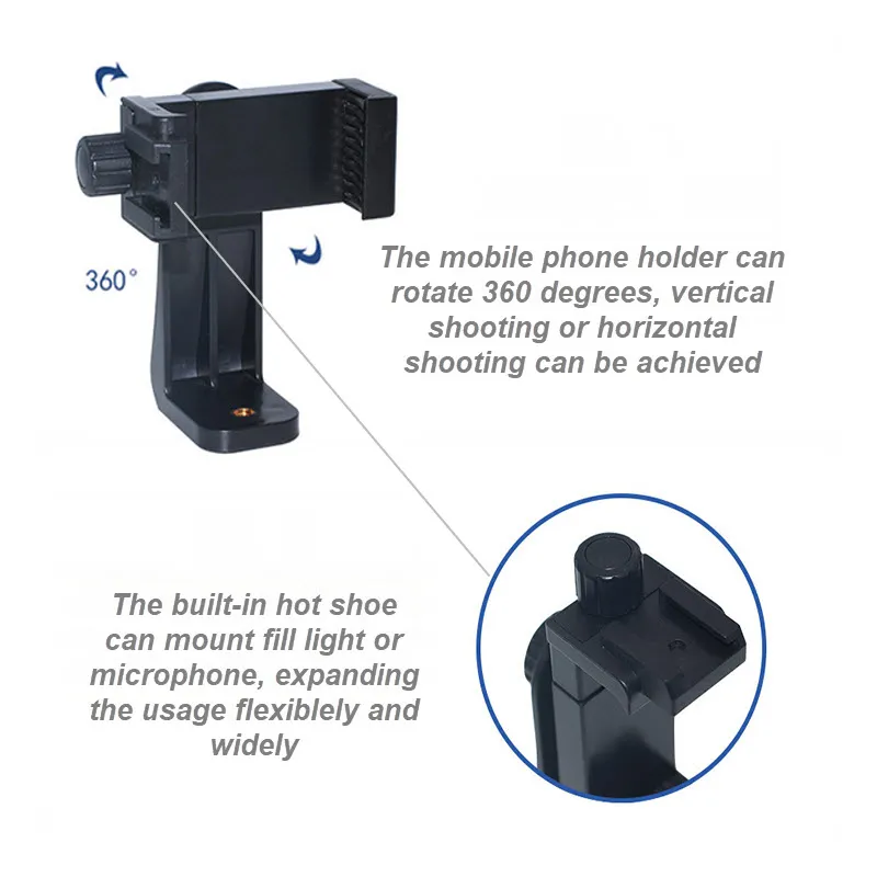 360 Degree Mobile Holder With Cold Shoe Mount For Extra Microphone Or Led Light 