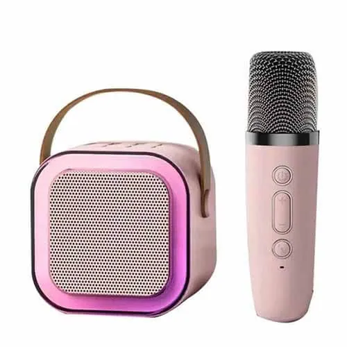 K12 Portable Karaoke Bluetooth Speaker With Microphone- Pink Color