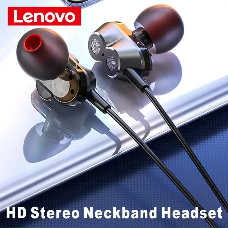 Lenovo HE08 Neckband Dual Dynamic Bluetooth Earphone 