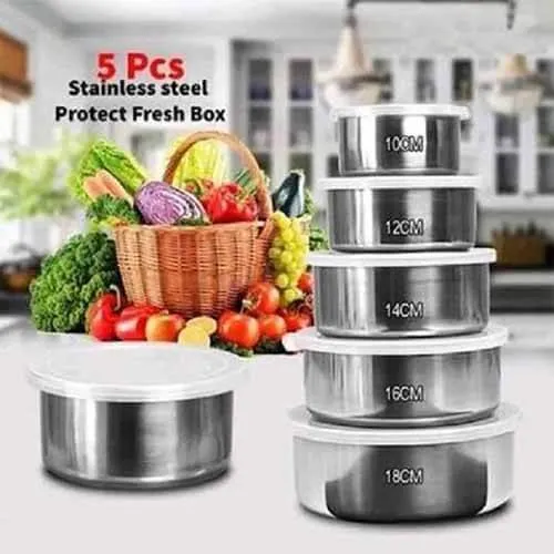 Stainless Steel Food Container Storage Box With Cover 5 In 1 Set