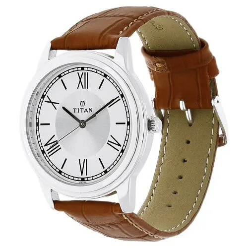 TITAN 1735SL01 Silver Dial Leather Strap Watch