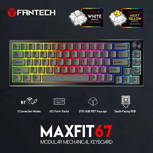 Fantech MAXFIT67 MK858 RGB Pre-Lubed Gateron Milky Yellow Switch Mechanical Hotswap Keyboard