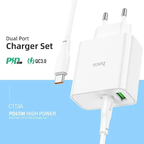 Hoco PD65W Type-C+USB QC3.0 Fast Charger (C113A)