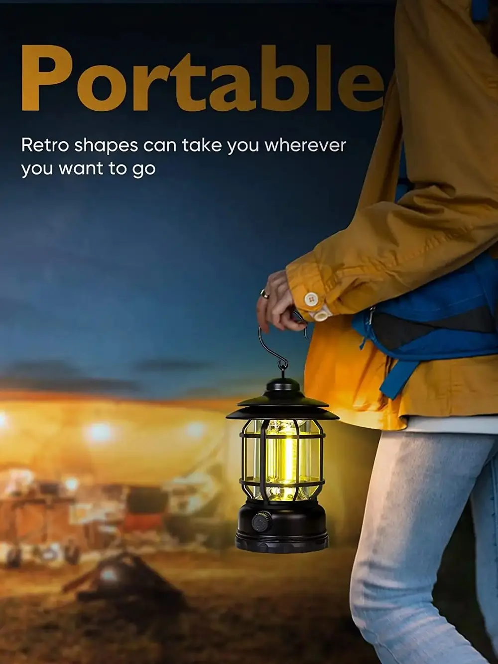 Multifunctional Rechargeable Vintage Portable Lantern Stepless Dimming Handheld LED Camping Lamp