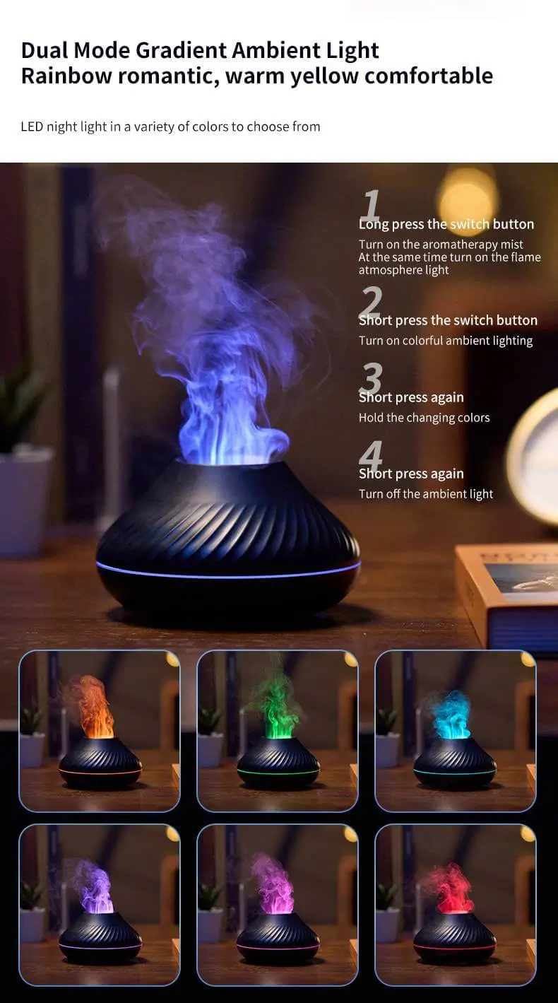 GearUP DQ705 Volcanic Flame Mini Humidifier With Color Night Light