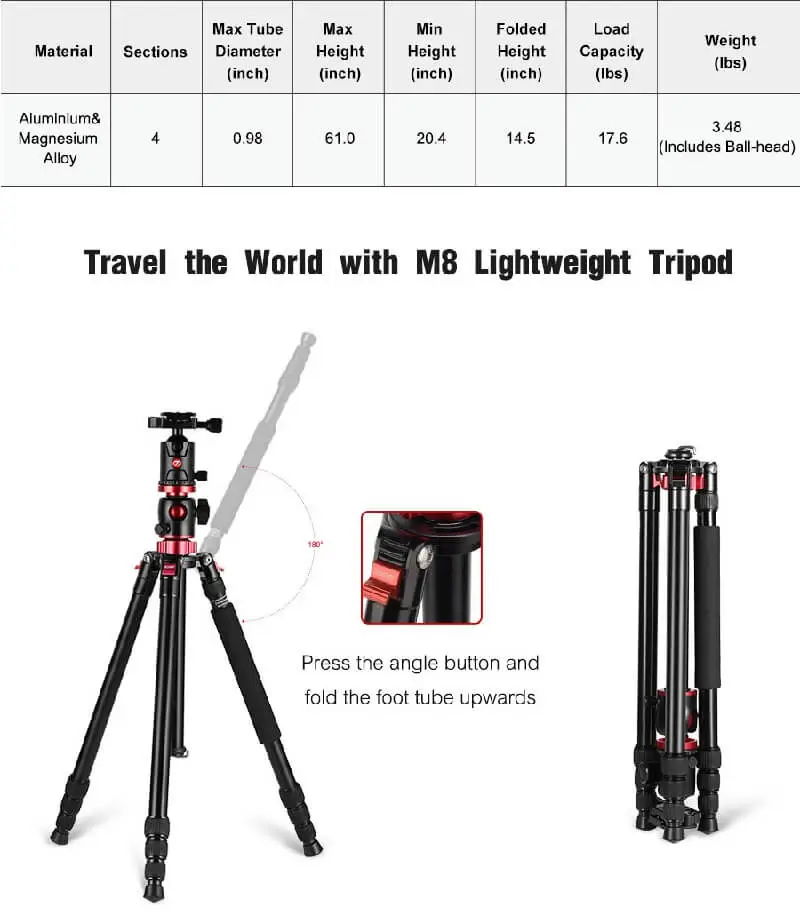 Zomei M8 Professional Camera Tripod And Overhead Gear