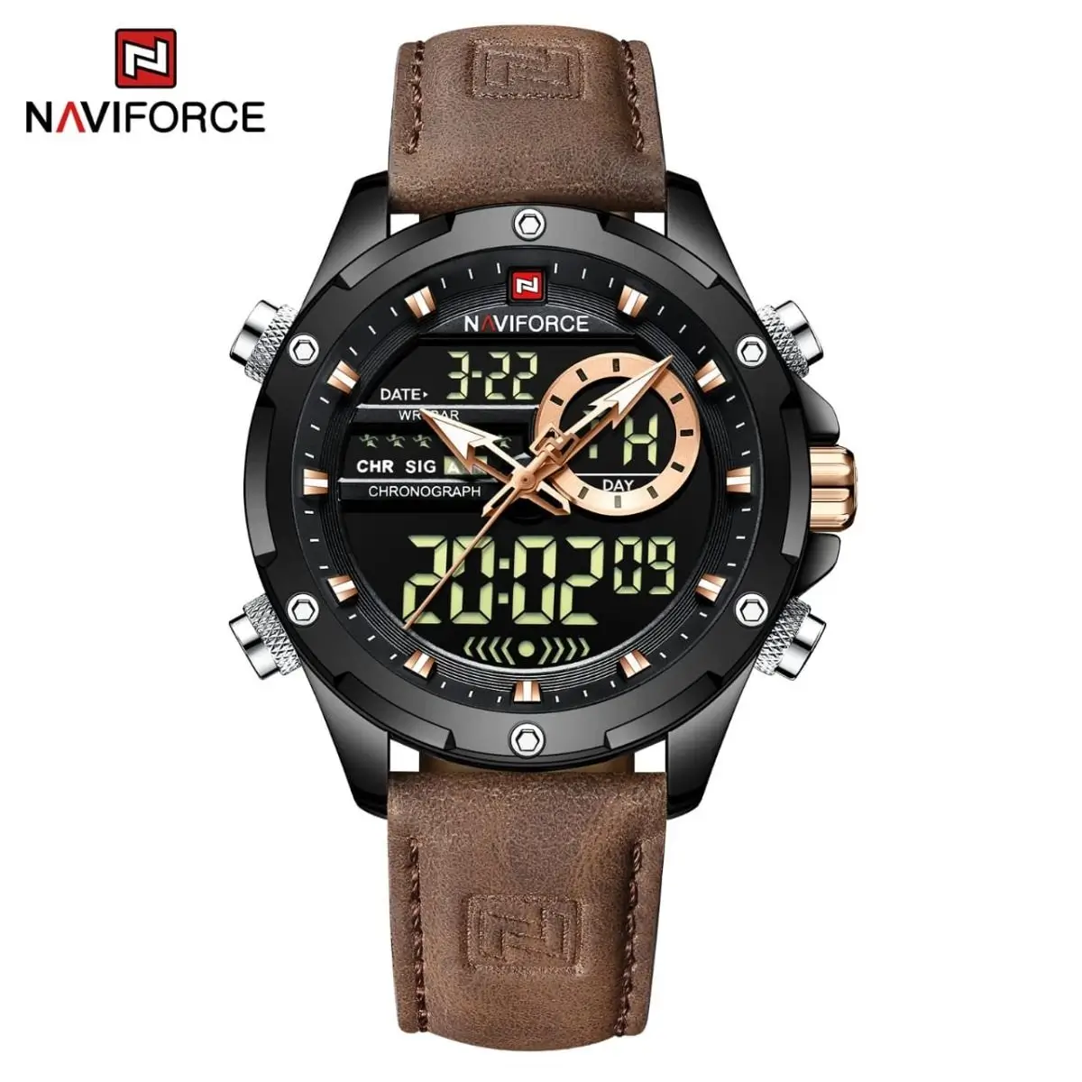 NAVIFORCE NF9208 Dual Display Leather Watch for Men